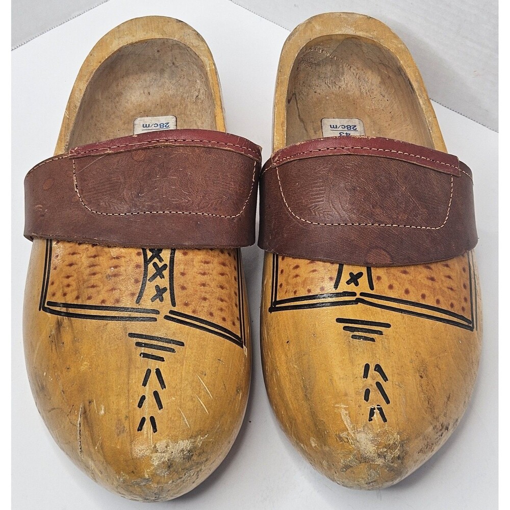 Vintage Dutch Wooden Clogs Shoes Sz 43 28cm VZ Brand Hand Painted Holland